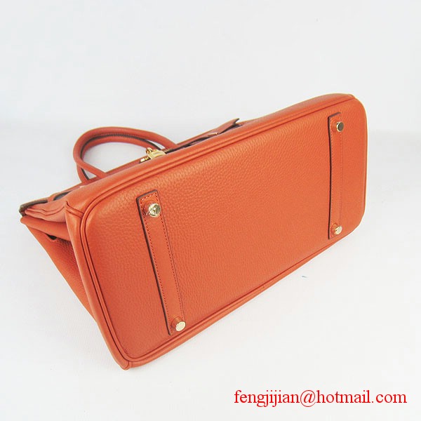 Hermes 35cm Embossed Veins Leather Bag Orange 6089 Gold Hardware